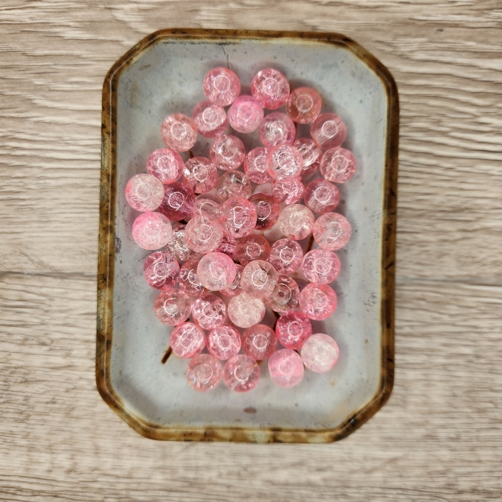 8mm Crackle Glass Beads 50 Count Pink #112